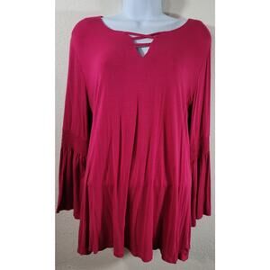 Cato Fuchsia Crisscross V Neck Bell Sleeves Top Large Lightweight Soft Stretchy